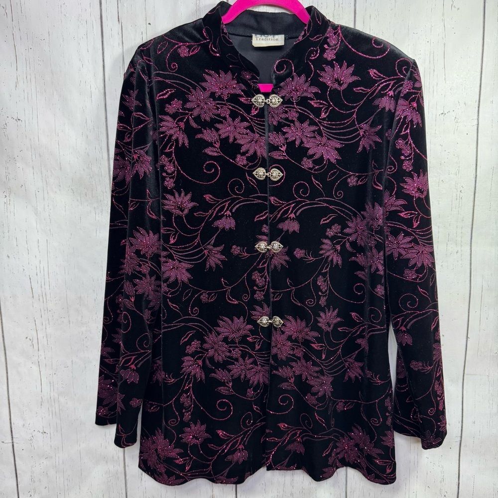 Vintage Tradition Black Velvet Floral Embroidered Jacket Whimsigoth Boho Glam